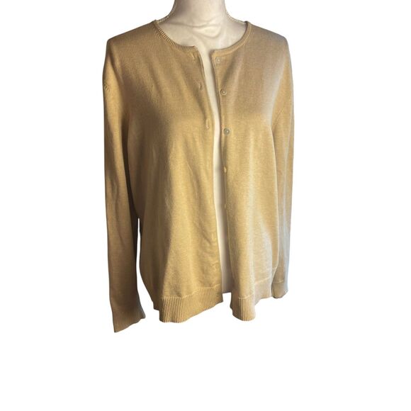 Lands End Womens Cardigan Sweater Sz XL Beige Long Sleeves Button Up Casual Work - Picture 8 of 16